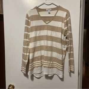 Calvin Klein Womens V Neck Cream And Beige Sweater Sz L